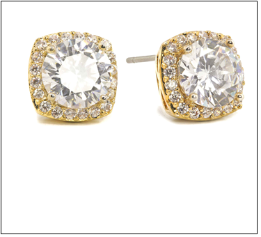 Gold Plated CZ Square Stud Earring