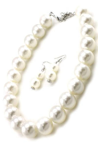 Pearl Necklace Set with 1 inch Ear Drop Pearl Hook Earrings