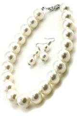 Pearl Necklace Set with 1 inch Ear Drop Pearl Hook Earrings
