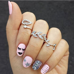 Silver Leaf Style Midi Ring Set of 3