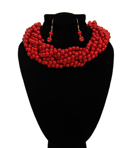 Red Pearl Braided Choker Set