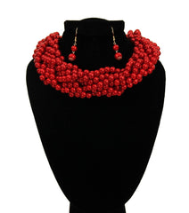 Red Pearl Braided Choker Set