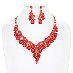 Red V Rhinestone Pearl Necklace