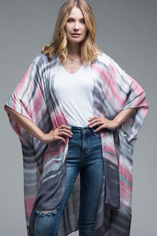 Gray & Pink Watercolor Kimono