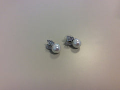 Faux Pearl Studs with Rhinestone Bow