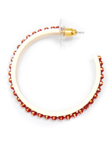 Red Diamond Cut Ball Chain Hoop Earrings