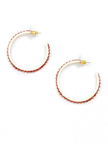 Red Diamond Cut Ball Chain Hoop Earrings