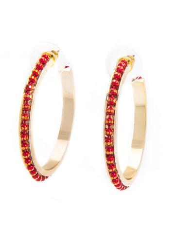 Red Diamond Cut Ball Chain Hoop Earrings