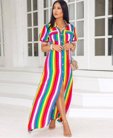 Rainbow Striped Maxi Dress