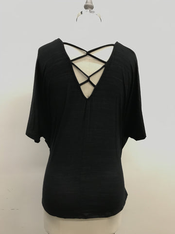 Black Flowy Top with Criss-Cross Detail