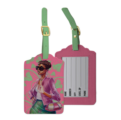 Pink and Green Sorority Luggage Tag Set