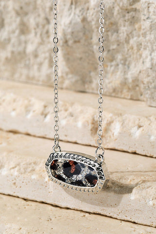 Shimmering Leopard Print Oval Charm Necklace