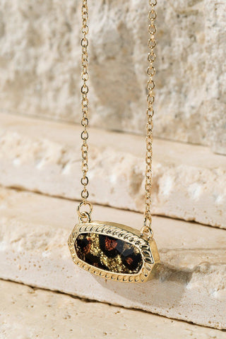 Shimmering Leopard Print Oval Charm Necklace