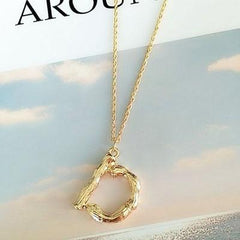Gold Hammered Bamboo Pendant Necklace