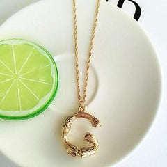 Gold Hammered Bamboo Pendant Necklace