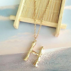 Gold Hammered Bamboo Pendant Necklace