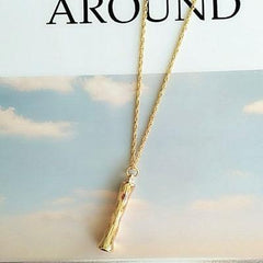 Gold Hammered Bamboo Pendant Necklace