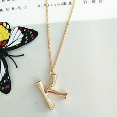 Gold Hammered Bamboo Pendant Necklace