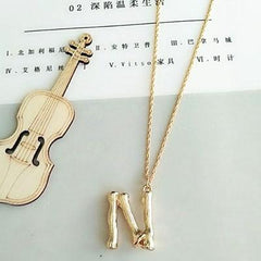 Gold Hammered Bamboo Pendant Necklace