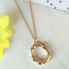 Gold Hammered Bamboo Pendant Necklace