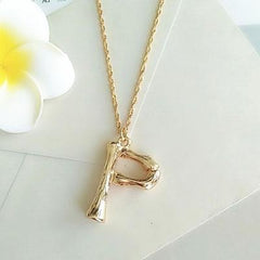 Gold Hammered Bamboo Pendant Necklace