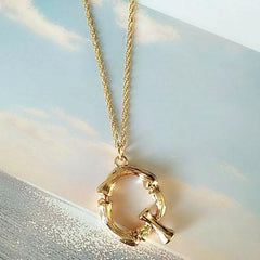 Gold Hammered Bamboo Pendant Necklace