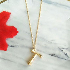 Gold Hammered Bamboo Pendant Necklace