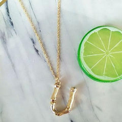 Gold Hammered Bamboo Pendant Necklace