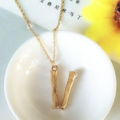 Gold Hammered Bamboo Pendant Necklace
