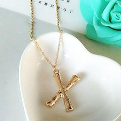 Gold Hammered Bamboo Pendant Necklace