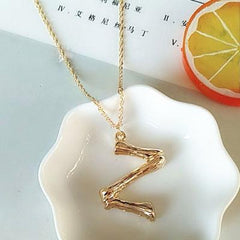 Gold Hammered Bamboo Pendant Necklace