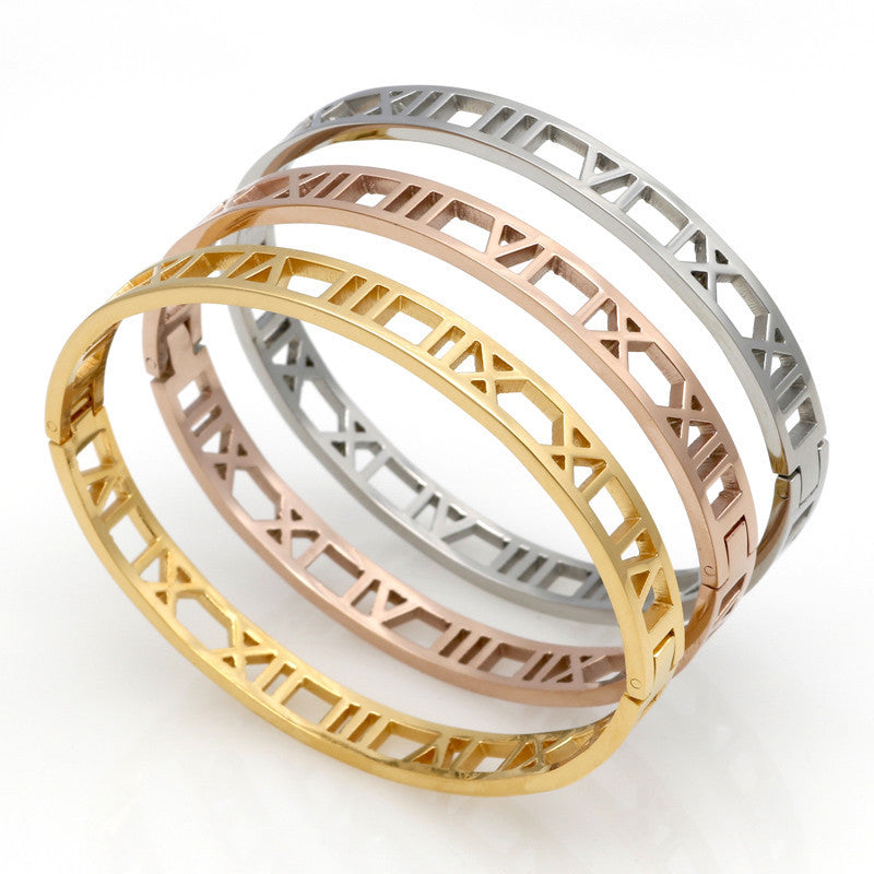 Roman Number Bangle Cuff Stainless Stell Bracelets