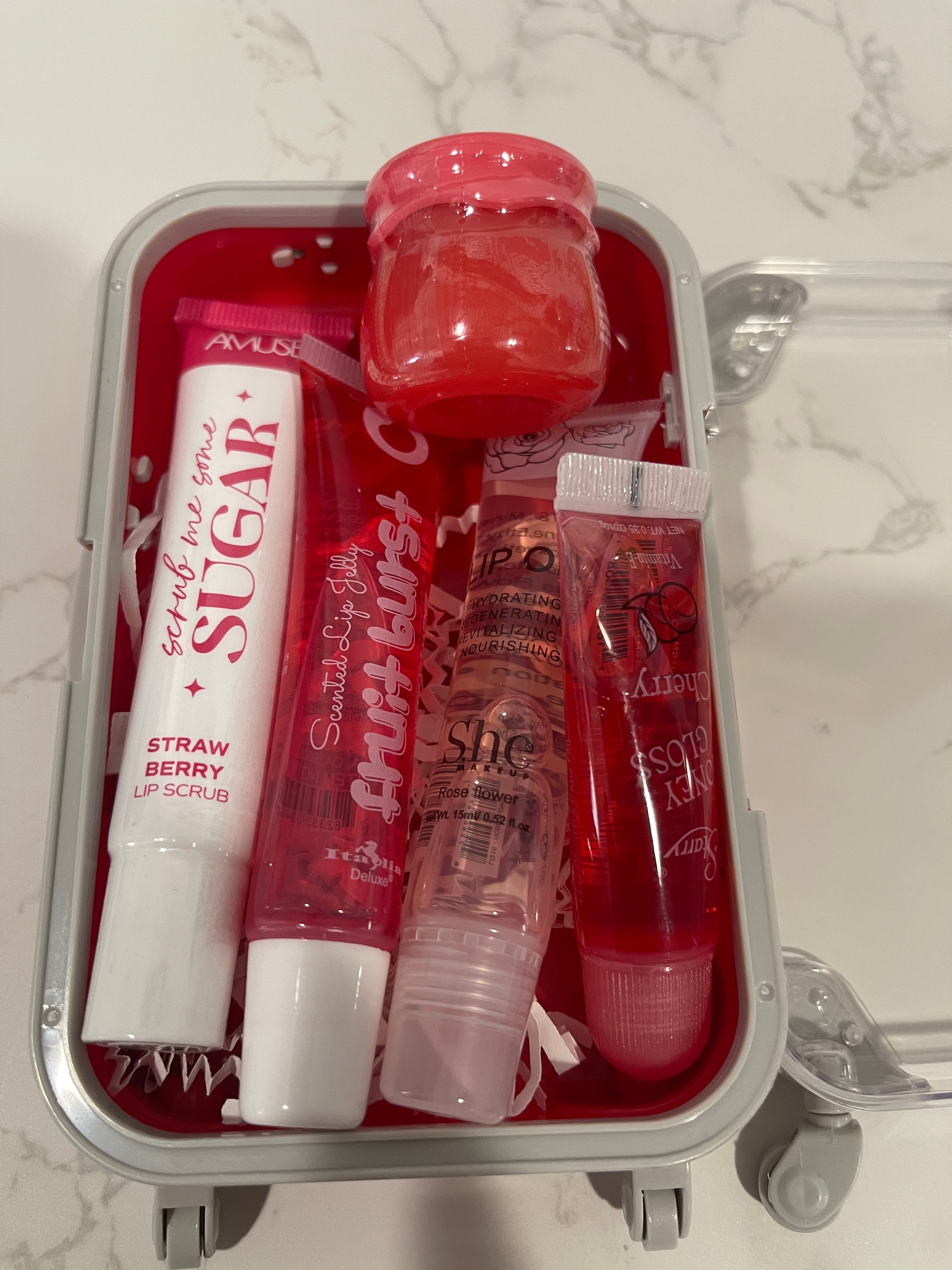 Red Lipcare Suitcase Box