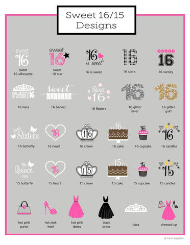 Personalized Sweet 16 or 15 Cupcake Wrappers & Cupcake Toppers (Set of 24)